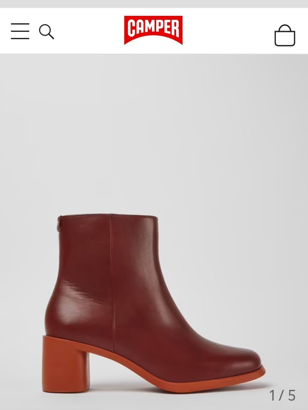 Camper Meda Burgundy and Orange Leather block Heel Ankle Boot sz 37 EU  US 7